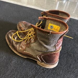 CAT Brown Leather Boots with Yellow Laces